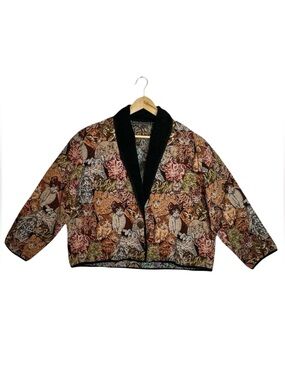 NEW IDENTITY Vintage Cat Tapestry Jacket Blazer Size 3XL